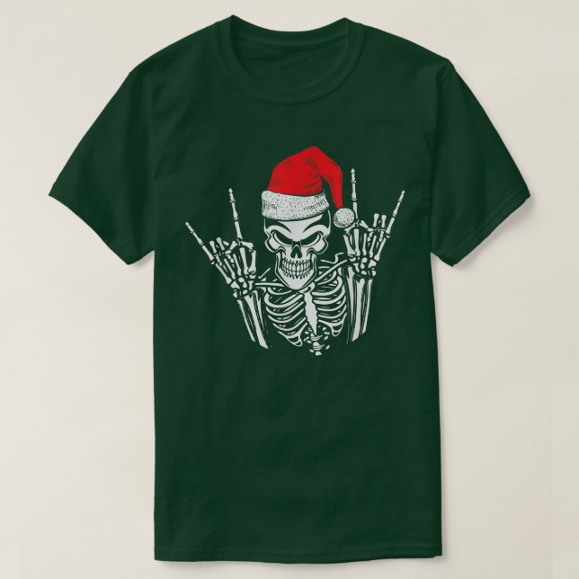 T-shirt Skeleton Santa Hat Rock Et Cool À Main Roulette Ch (Design devant)