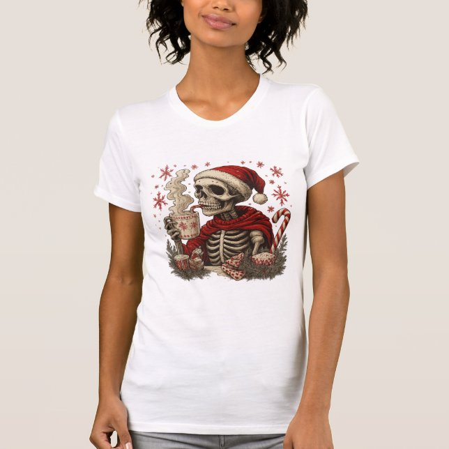 T-shirt Skeleton Santa Hot Cocoa Dark Christmas Humor