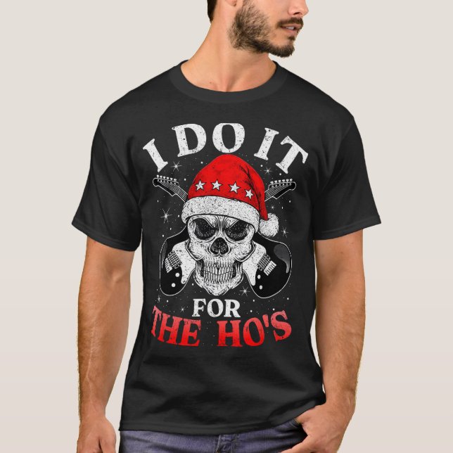 T-shirt Skeleton Santa Rocker Inappropriate Funny Guitar G (Devant)