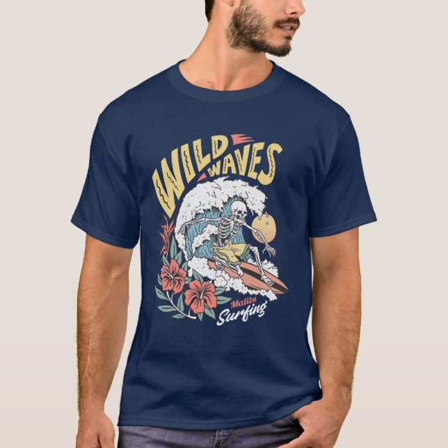 T-shirt Skeleton sauvage à la planche de surf (Devant)