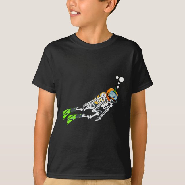 T-shirt Skeleton Scuba Plongée Halloween Citrouille Plonge (Devant)
