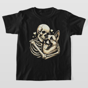 T-shirt Skeleton serrant chien Halloween berger allemand