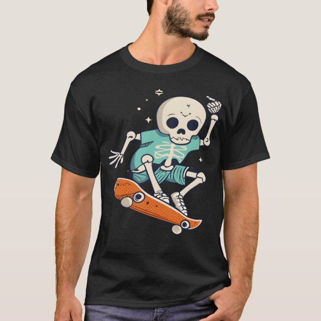 T-shirt Skeleton skateboard cadeau Halloween (Devant)