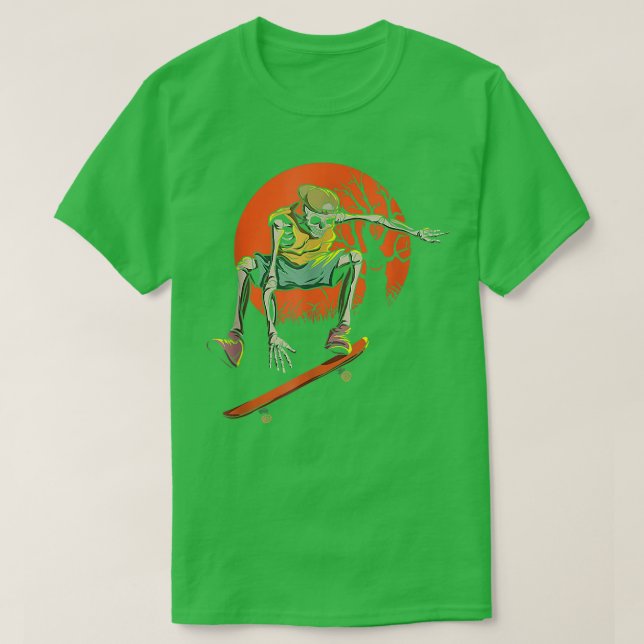 T-shirt Skeleton Skin Halloween Avec Skateboard (Design devant)