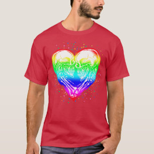 T-shirt Skeleton Skull Rainbow Pride Coeur LGBT