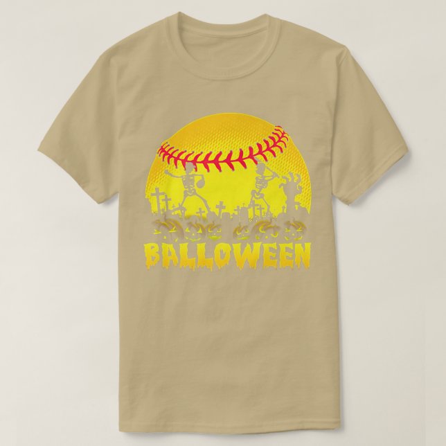 T-shirt Skeleton Softball Balloween Halloween Baseball Sca (Design devant)