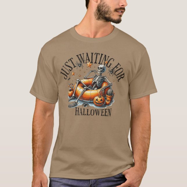 T-shirt Skeleton spooky vibe summer funny just waiting for (Devant)