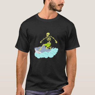 T-shirt Skeleton Surf Halloween Tee Zombie Shark Drôle