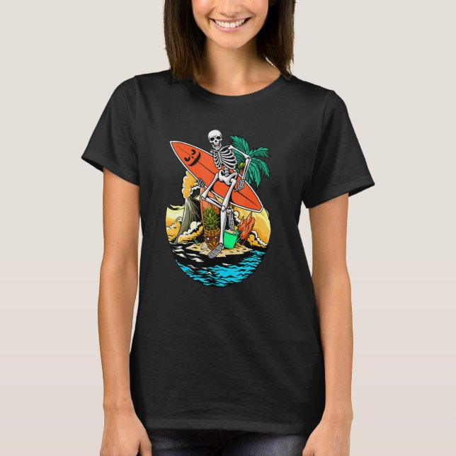 T-shirt Skeleton Surf Jackolantern Halloween Hommes Hawaii (Devant)