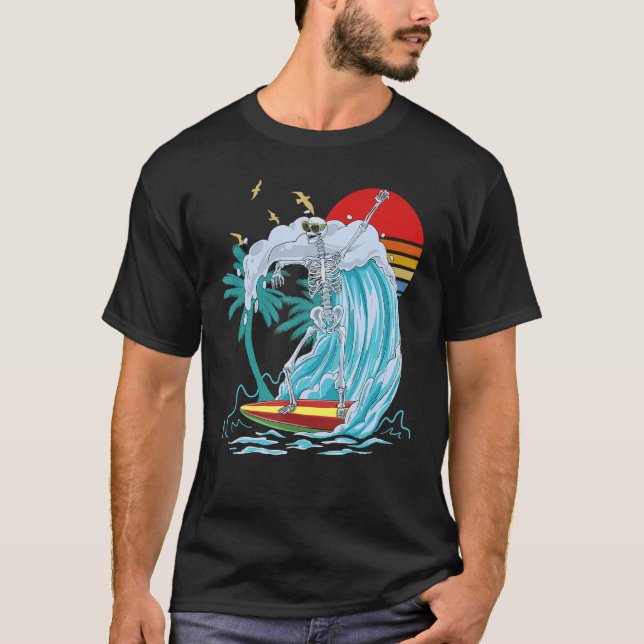 T-shirt Skeleton Surf Retro Surf Board Surf (Devant)