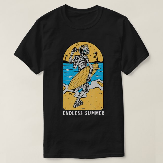 T-shirt Skeleton Surfer Plage Surfboard Sk Vintage (Design devant)