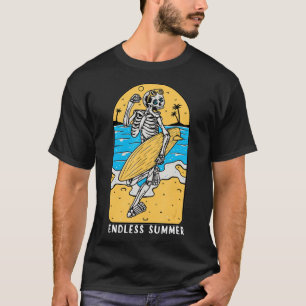 T-shirt Skeleton Surfer Plage Surfboard Sk Vintage