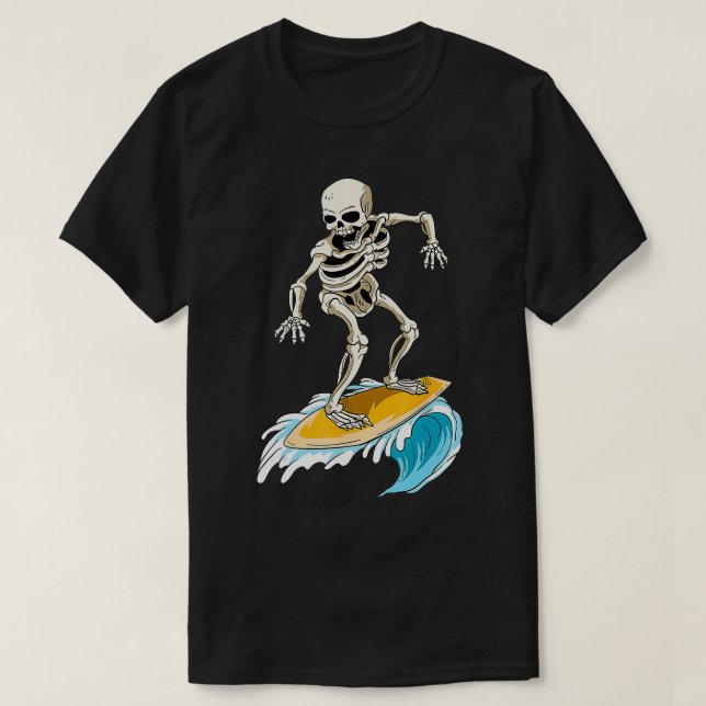 T-shirt Skeleton Surfer Surfboard Plage Été Vagues Surf (Design devant)