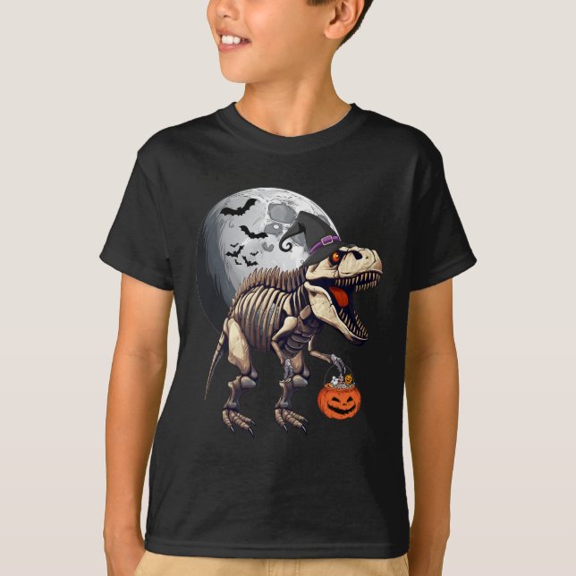 T-shirt Skeleton T Rex Dinosaur Funny Halloween Citrouille (Devant)