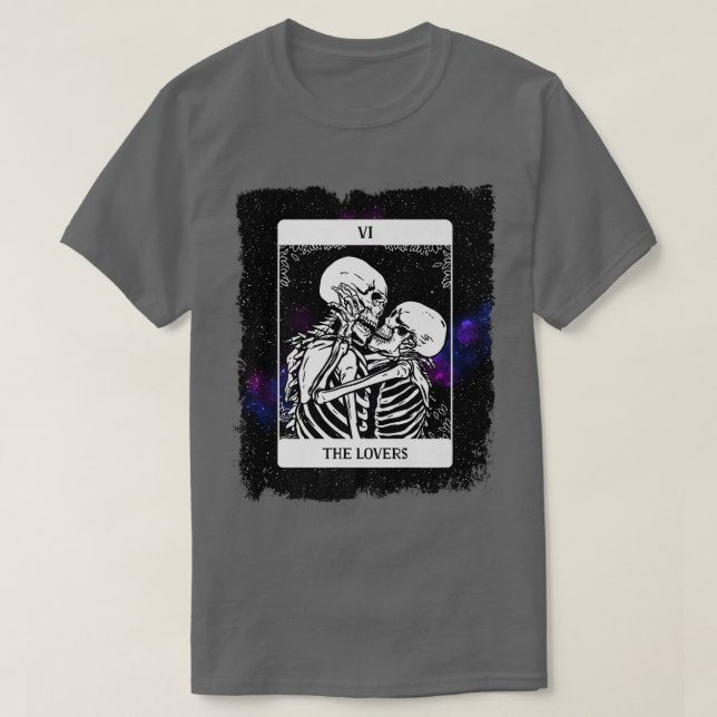 T-shirt Skeleton The Lovers Tarot Card Deck Galay Design M (Design devant)
