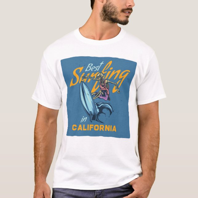 T-shirt Skeleton vintage Surf California Beach (Devant)