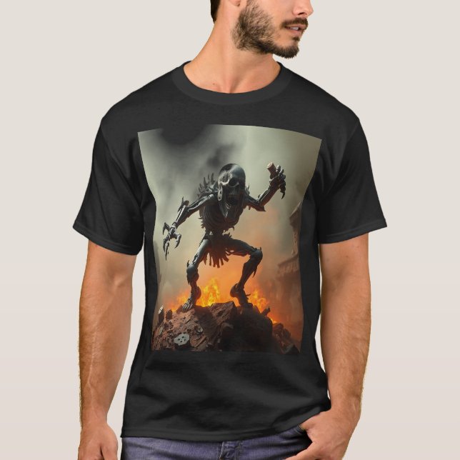 T-shirt Skeleton Warrior in a Burning Battlefield (Devant)