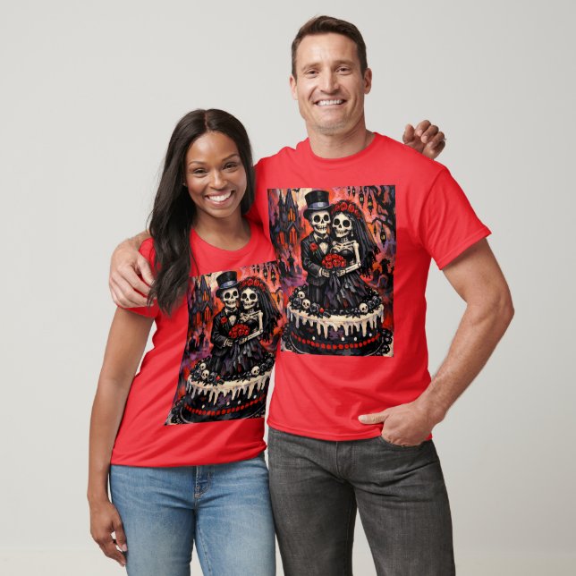 T-shirt Skeleton Wedding, gothic Lovers Embrace  (Unisexe)
