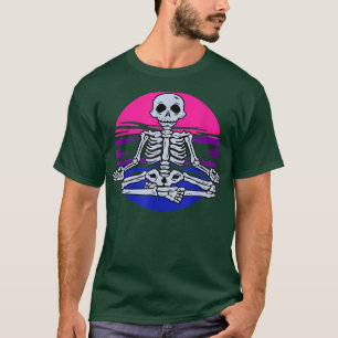 T-shirt Skeleton Yoga LGBTQ Retro Biseual Pride Bi Flag Co