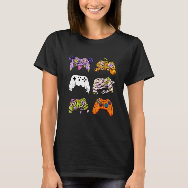 T-shirt Skeleton Zombie Gaming Controllers Mummy Halloween (Devant)