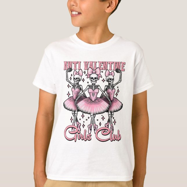 T-shirt Skeletons club filles anti-valentin en rose (Devant)