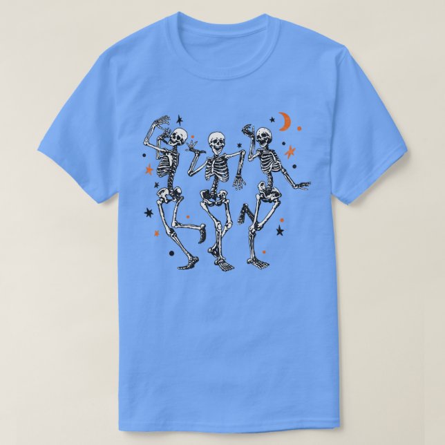T-shirt Skeletons dansants Lune Halloween Octobre (Design devant)