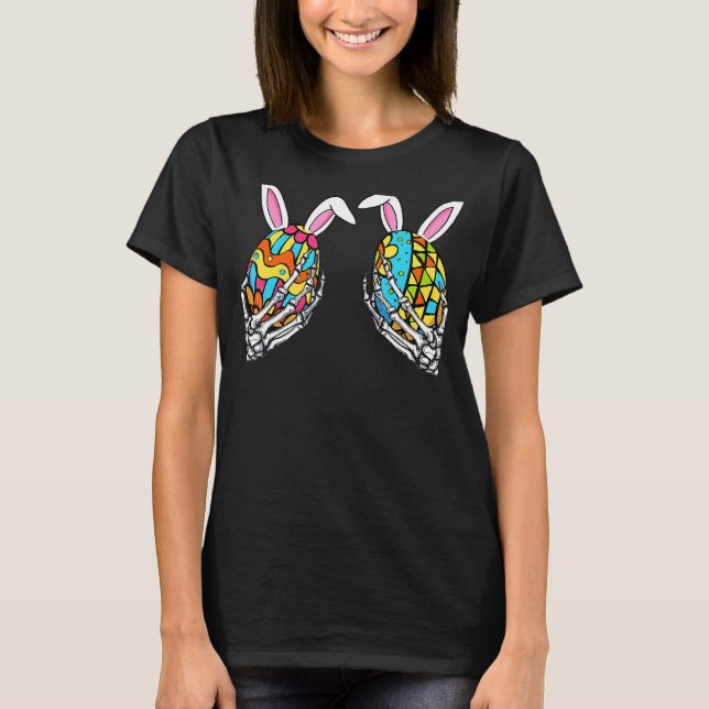 T-shirt Skeleton's Hand Holds Pastel Polka Dot Egg Happy E (Devant)