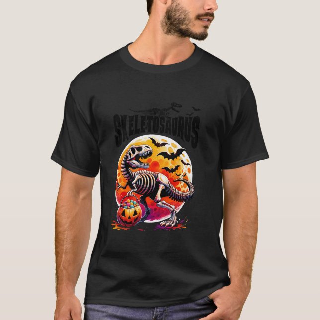 T-shirt Skeletosaurus Dinosaures Skeleton T rex Halloween  (Devant)