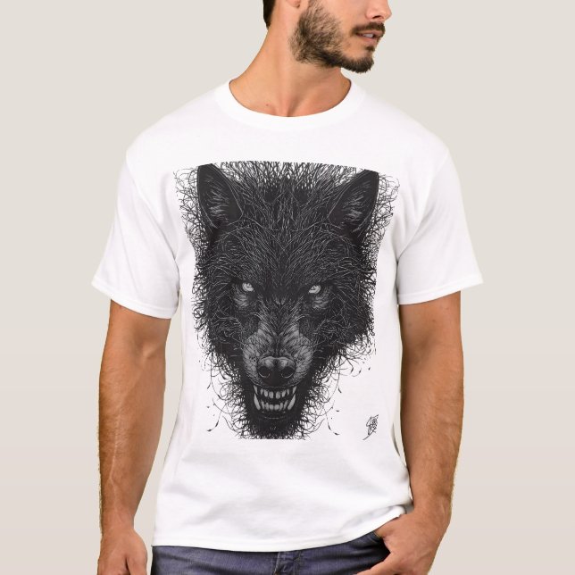T-Shirt Sketch de Loup Gris Intense (Devant)