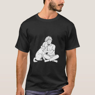 T-shirt Sketchy Doodle Person Hugging Dog