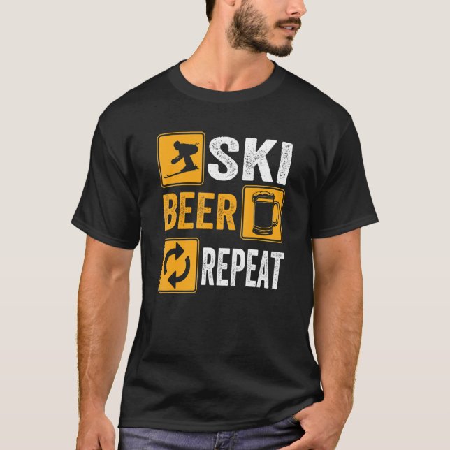 T-shirt Ski Bière Répéter Ski de descente (Devant)