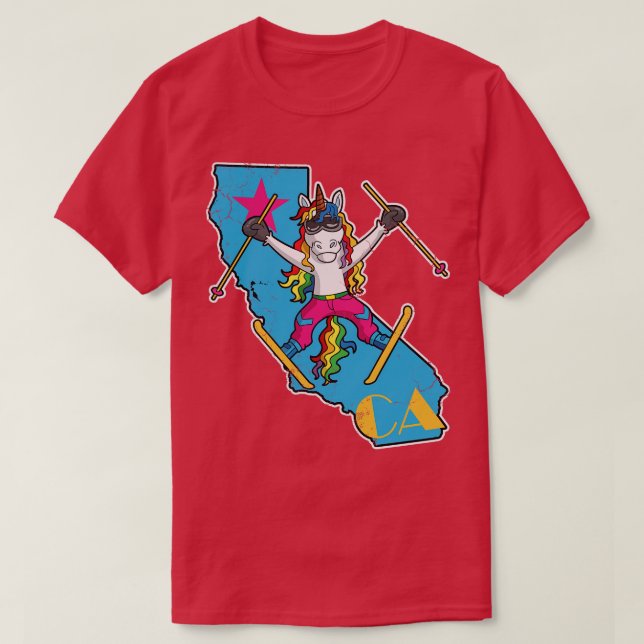 T-shirt Ski Californie Unicorn Retro Cute (Design devant)