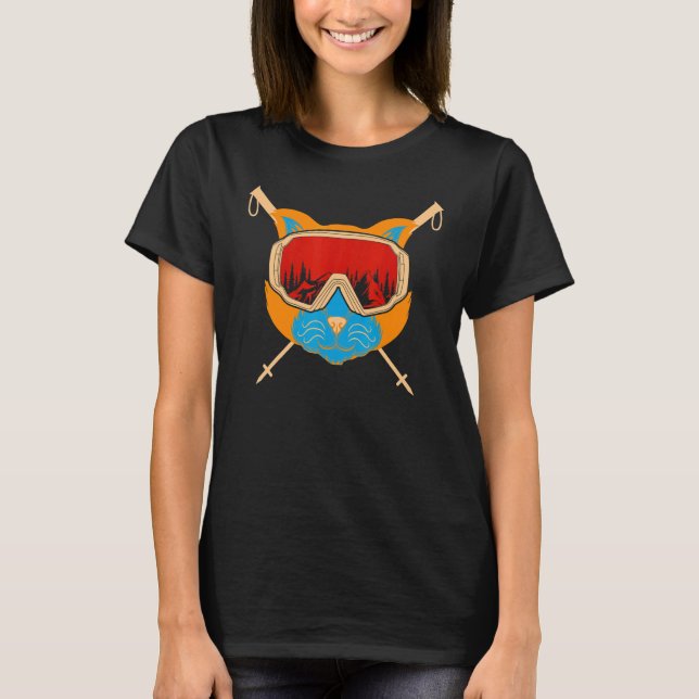 T-shirt Ski Cat Goggles Skiing & Cat  Snow Mountain Skier (Devant)