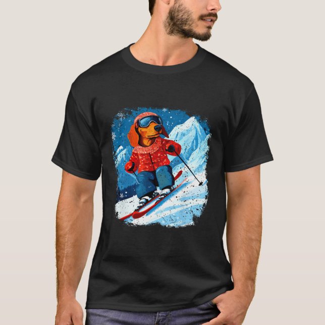 T-shirt Ski Dachshund (Devant)