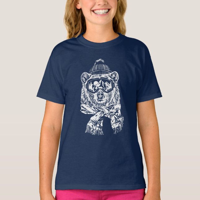 T-shirt Ski De Neige Voyage Ski Funny Ski Bear Hiver (Devant)