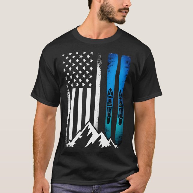 T-shirt Ski drapeau usa sport d'hiver skieur drapeau améri (Devant)