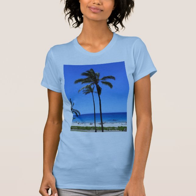 T-shirt Ski hawaïen bleu et palmier (Devant)