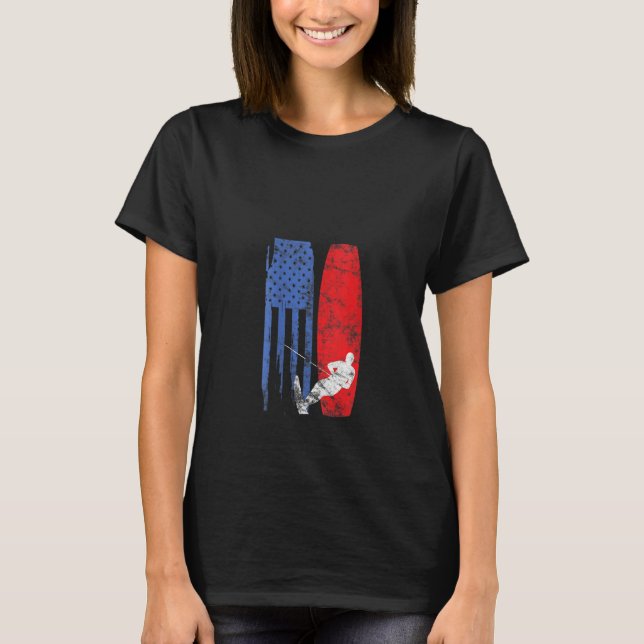 T-shirt Ski nautique américain Drapeau Wakeboard Skier (Devant)