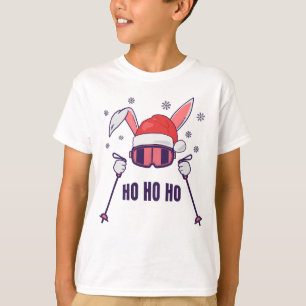 T-shirt Ski Père Noël Rabbit avec Santa Hat et bâtons de s