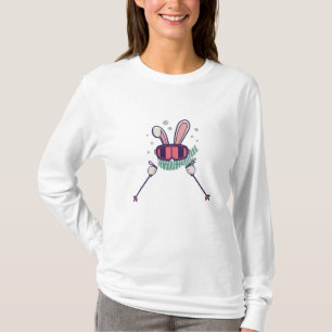 T-shirt Ski Rabbit avec bâtons de ski et lunettes de ski