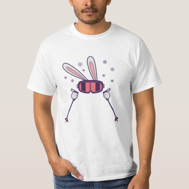 T-shirt Ski Rabbit avec bâtons de ski et lunettes de ski (Devant)