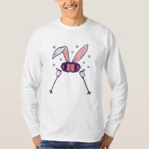 T-shirt Ski Rabbit avec bâtons de ski et lunettes de ski