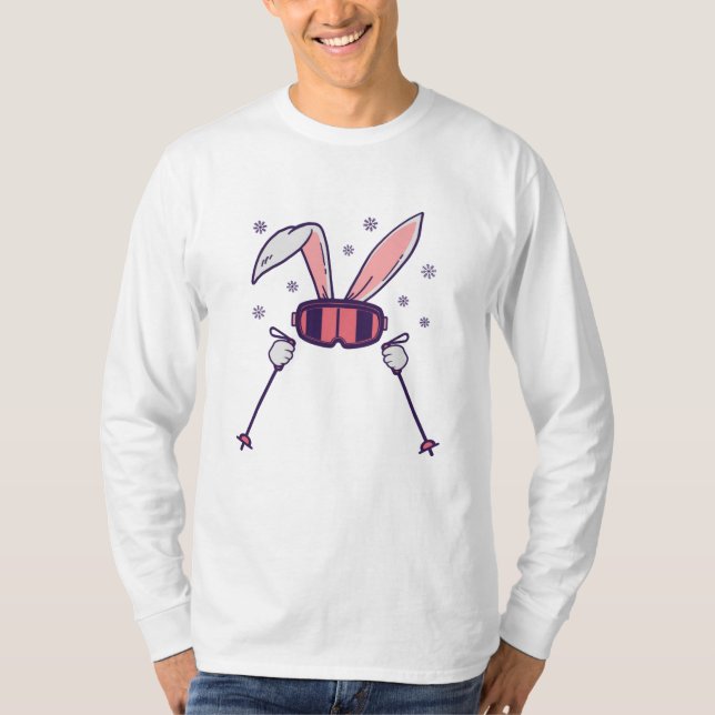 T-shirt Ski Rabbit avec bâtons de ski et lunettes de ski (Devant)