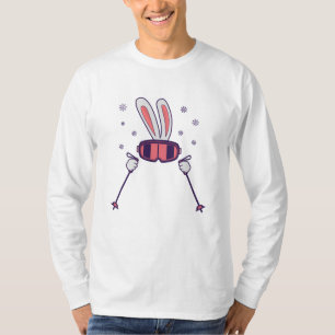 T-shirt Ski Rabbit avec bâtons de ski et lunettes de ski