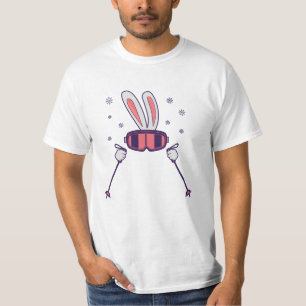 T-shirt Ski Rabbit avec bâtons de ski et lunettes de ski