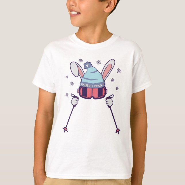 T-shirt Ski Rabbit avec bâtons de ski ski lunettes de ski  (Devant)