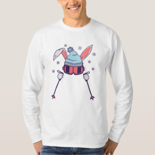T-shirt Ski Rabbit avec bâtons de ski ski lunettes de ski
