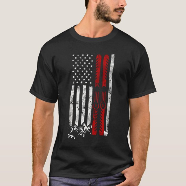 T-shirt Ski US Drapeau Américain Ski (Devant)