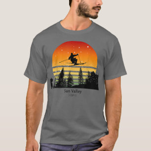 T-shirt Ski Vintage Sunset Skier Sun Valley ID en bas de S