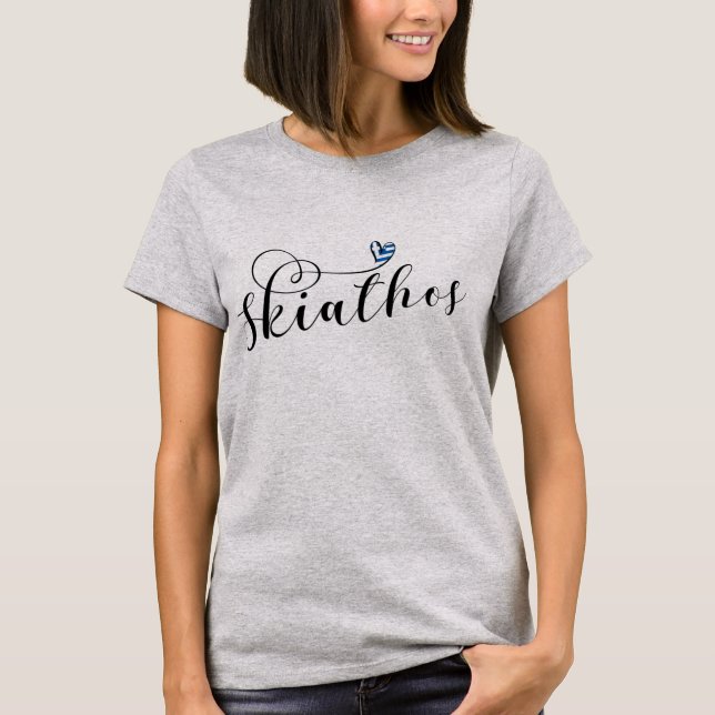 T-shirt Skiathos Coeur Design avec drapeau grec (Devant)